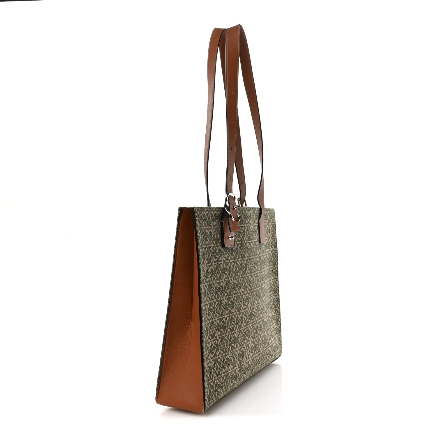 Jacquard Anagram Calfskin Buckle Tote Green - Top Club