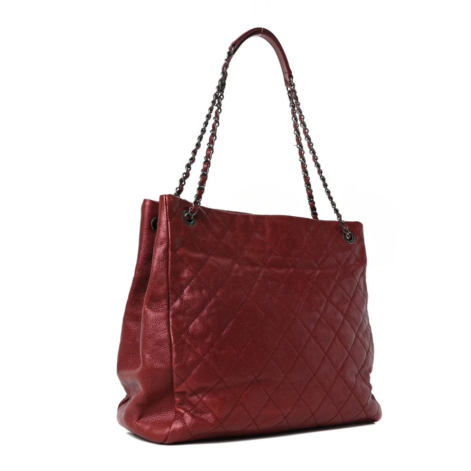 Iridescent Caviar Quilted Tall Chic Shopping Tote Red - Top Club