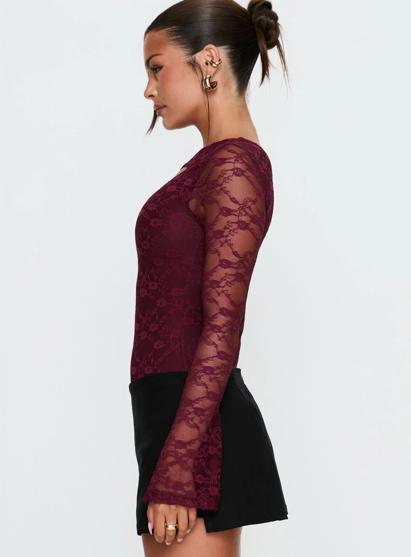 Macaria Long Sleeve Lace Bodysuit Red