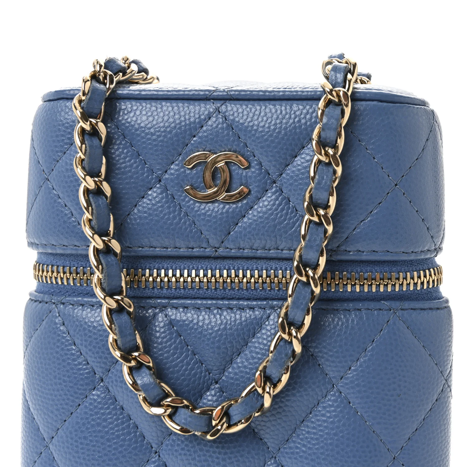 Caviar Quilted Phone Holder With Chain Blue - Top Club