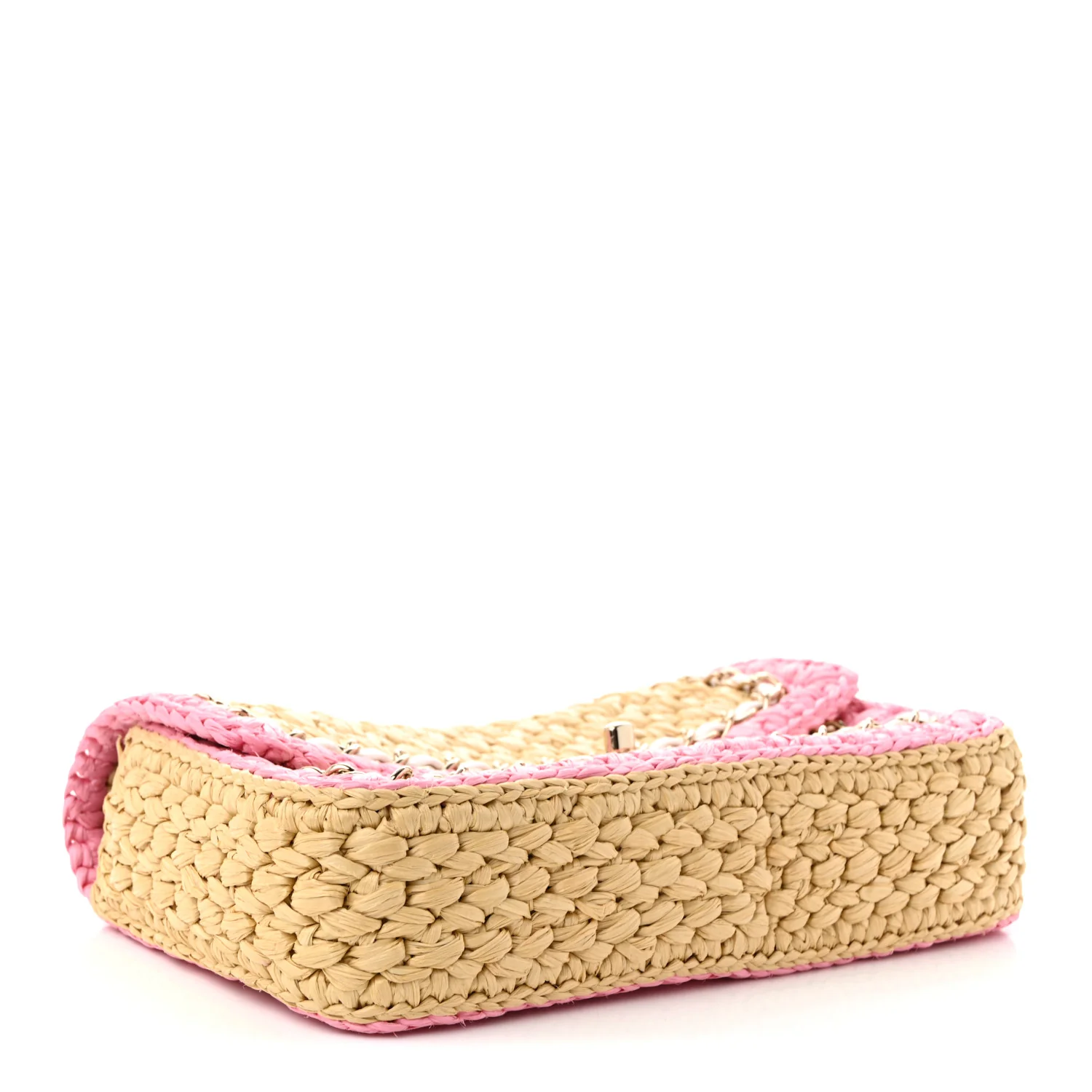 Raffia Chain Venice Beach Flap Bag Beige Pink - Top Club