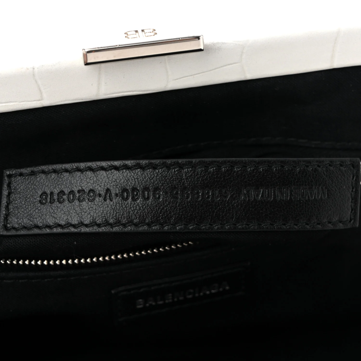 Shiny Supple Calfskin Logo Crocodile Embossed Cloud Clutch XS White - Top Club