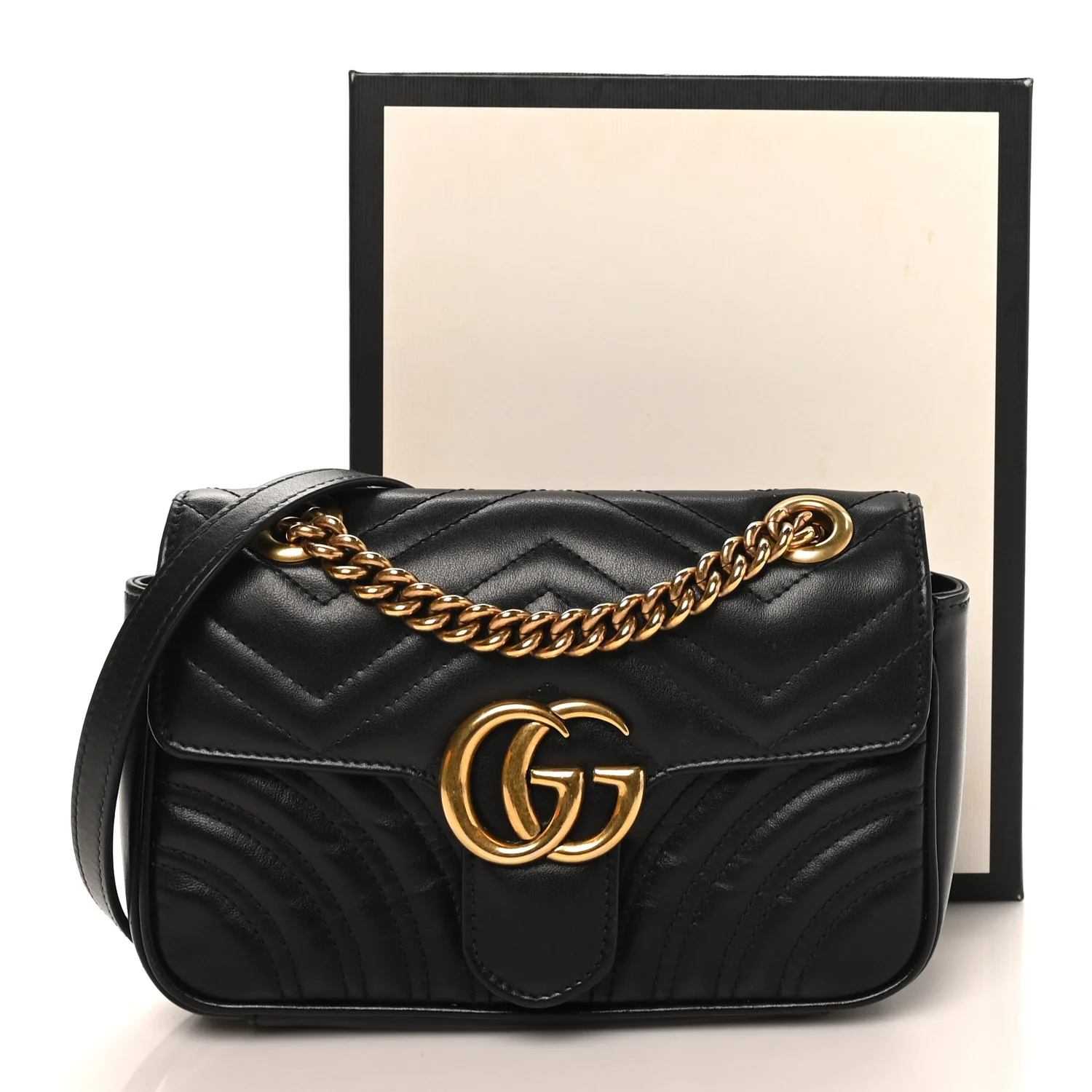 Calfskin Matelasse Mini GG Marmont Shoulder Bag Black - Top Club