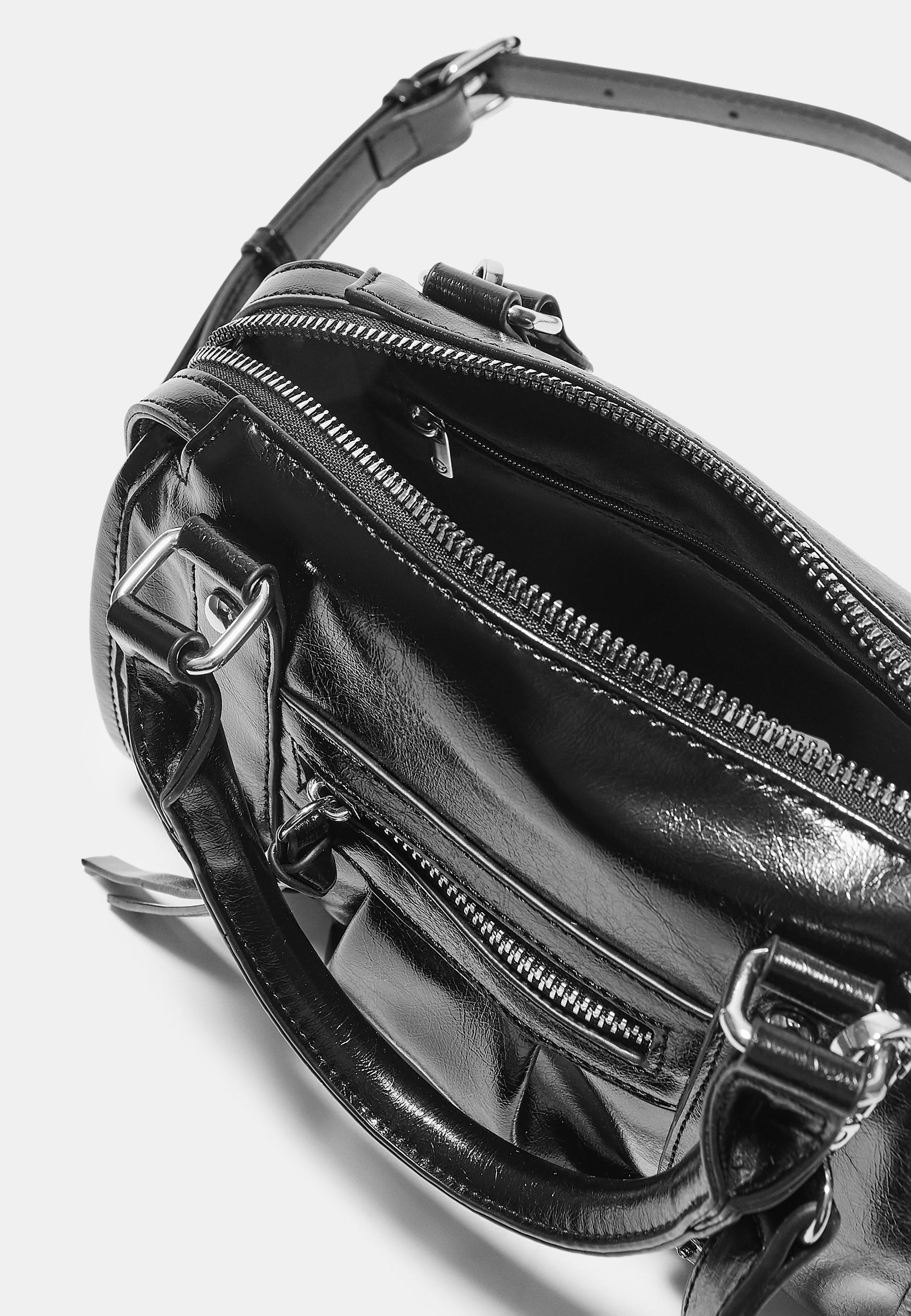 FAUX LEATHER CROSSBODY BOWLING BAG