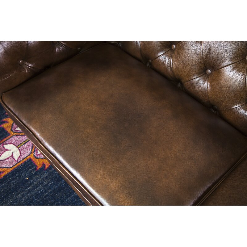 Owen 84” Genuine Leather Rolled Arm Chesterfield Sofa