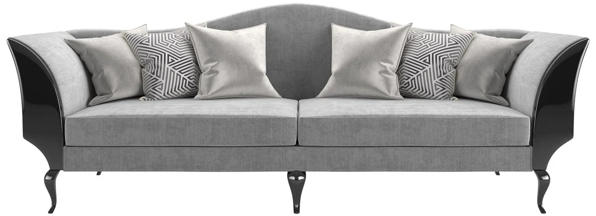 Luxury Art Deco living room set gray / black / silver - 2 sofas & 2 armchairs & 1 coffee table with marble top - Noble Art Deco living room furniture