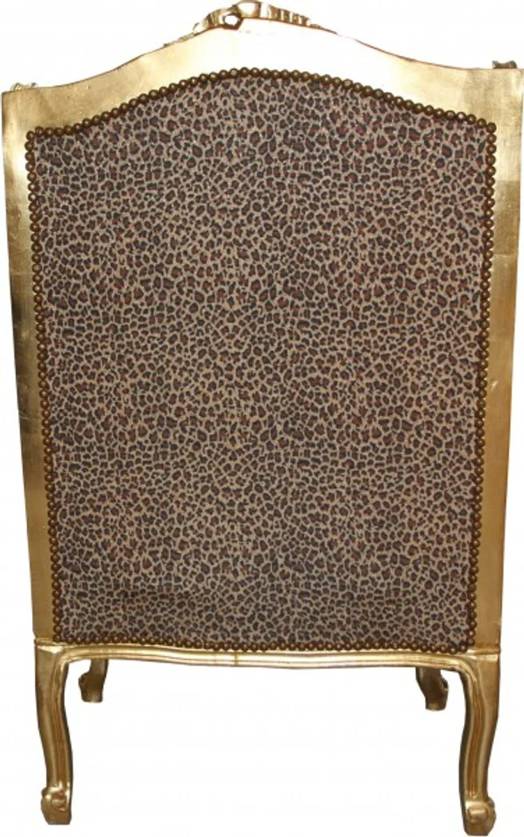 Baroque Lounge Throne Chair Leopard / Gold Mod2 - Ear Armchair - Wing Chair Tron Chair