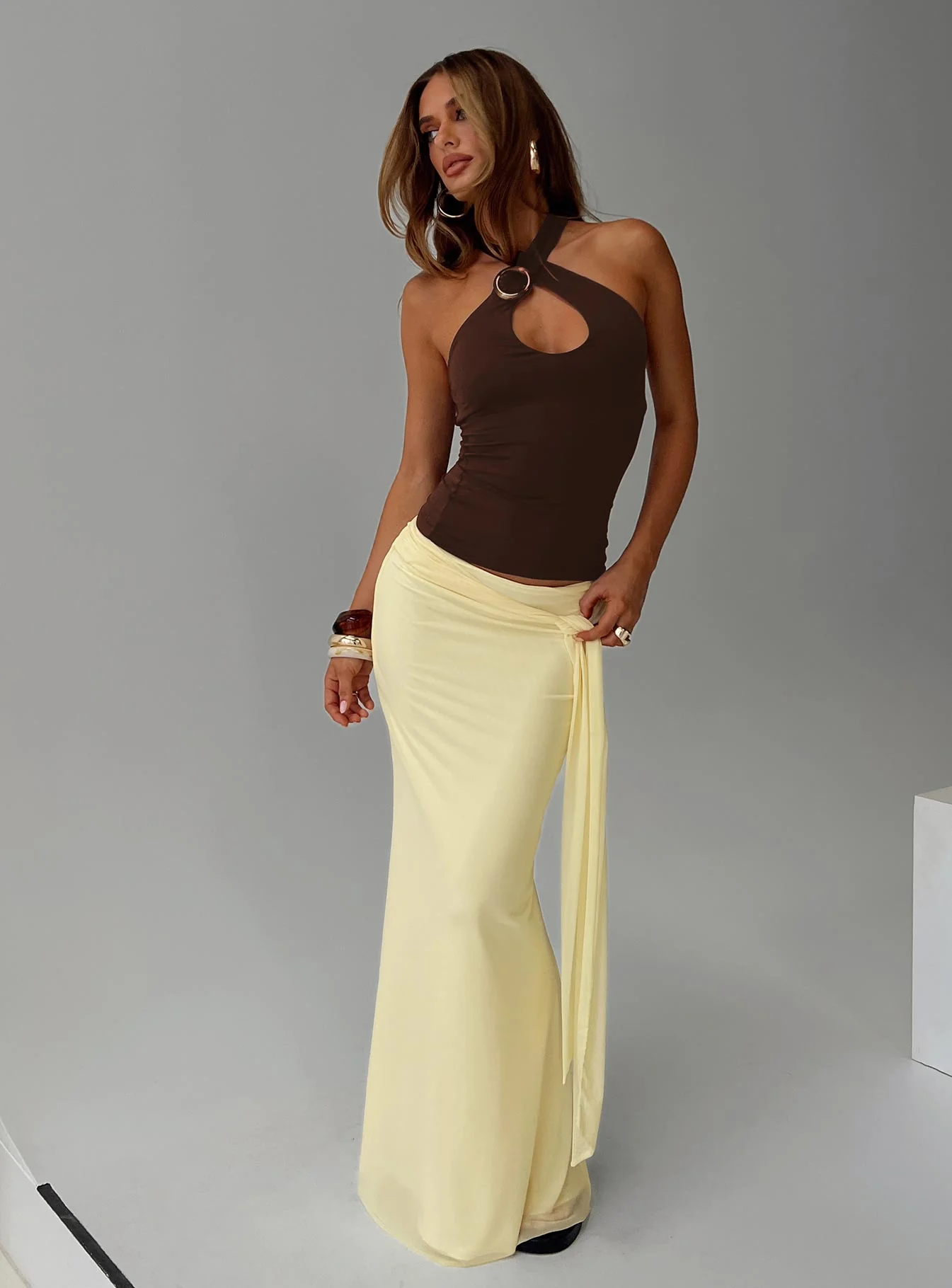 Caviar Tie Maxi Skirt Lemon
