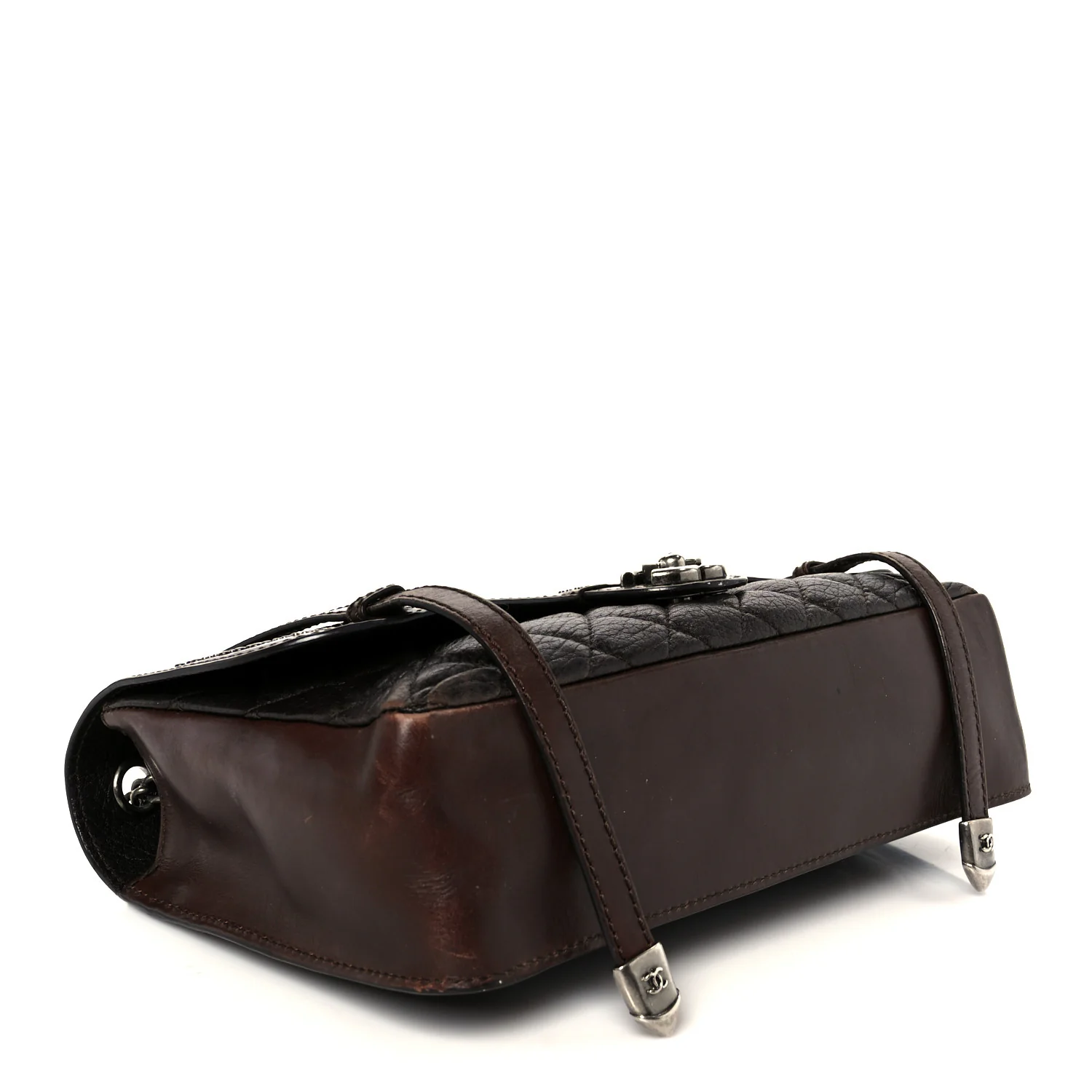 Calfskin Lambskin Studded Paris Dallas Texan Flap Brown Black - Top Club