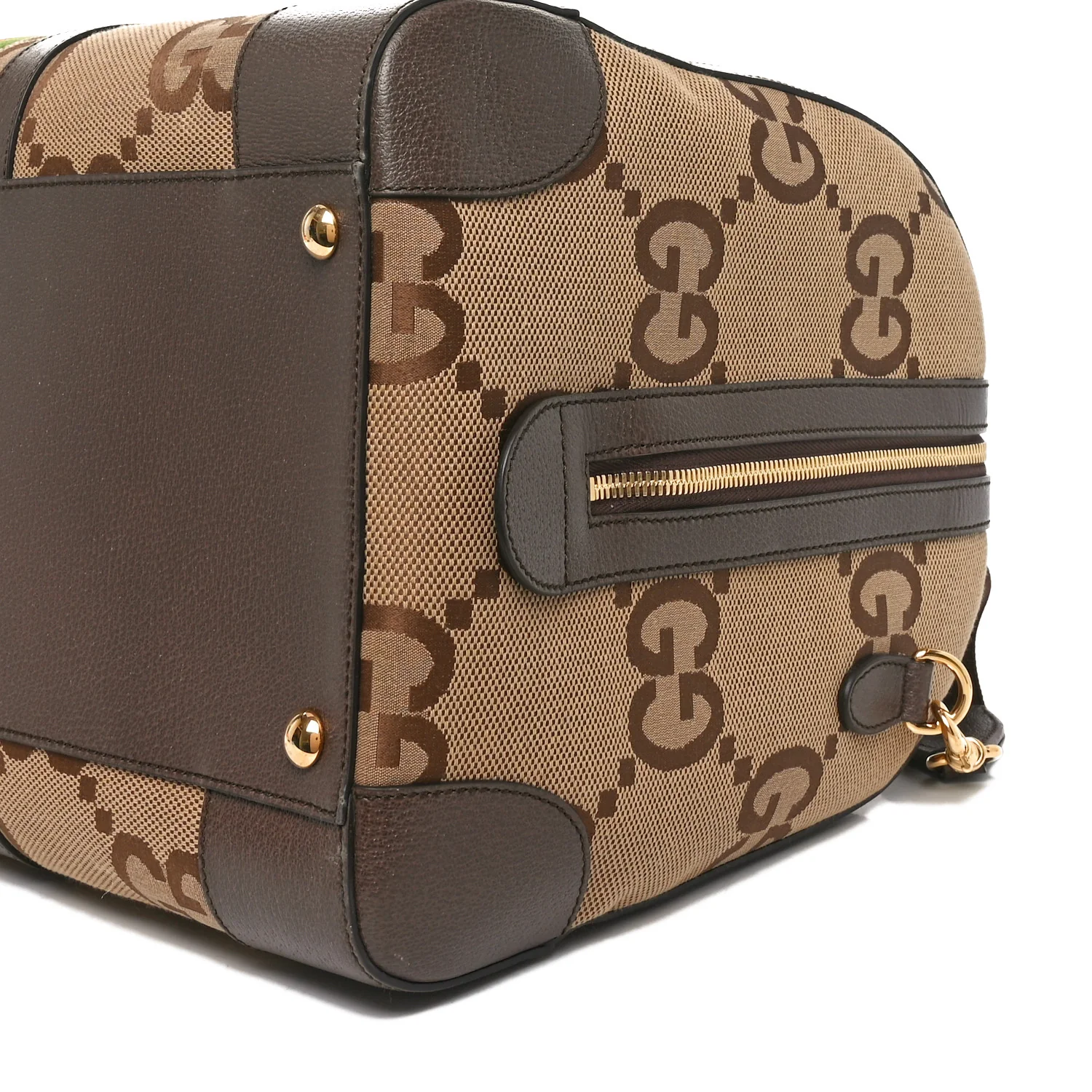 Monogram Jumbo GG Textured Dollar Calfskin Web Large Duffle Bag Camel Ebony - Top Club