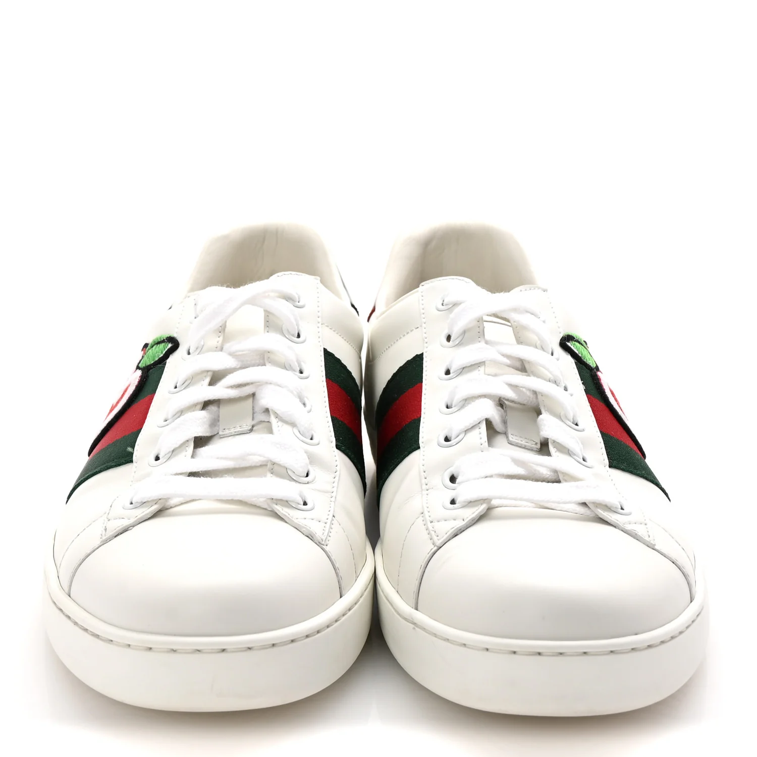 Calfskin Web GG Apple Embroidered Ace Sneakers 9.5 White - Top Club