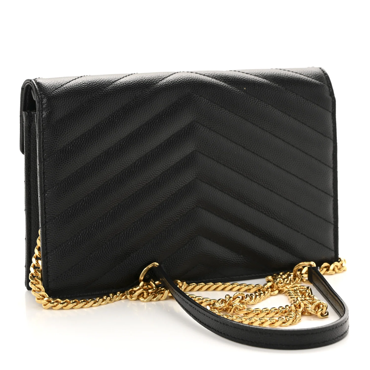 Grain De Poudre Matelasse Chevron Monogram Envelope Chain Wallet Black - Top Club