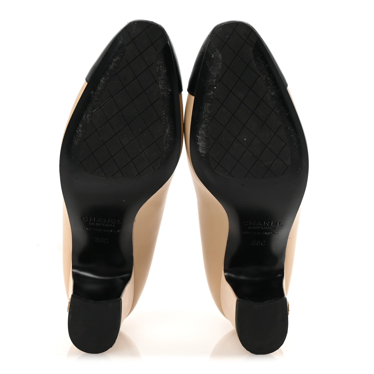 Lambskin Cap Toe CC Uniform Pumps 38 Beige Black - Top Club