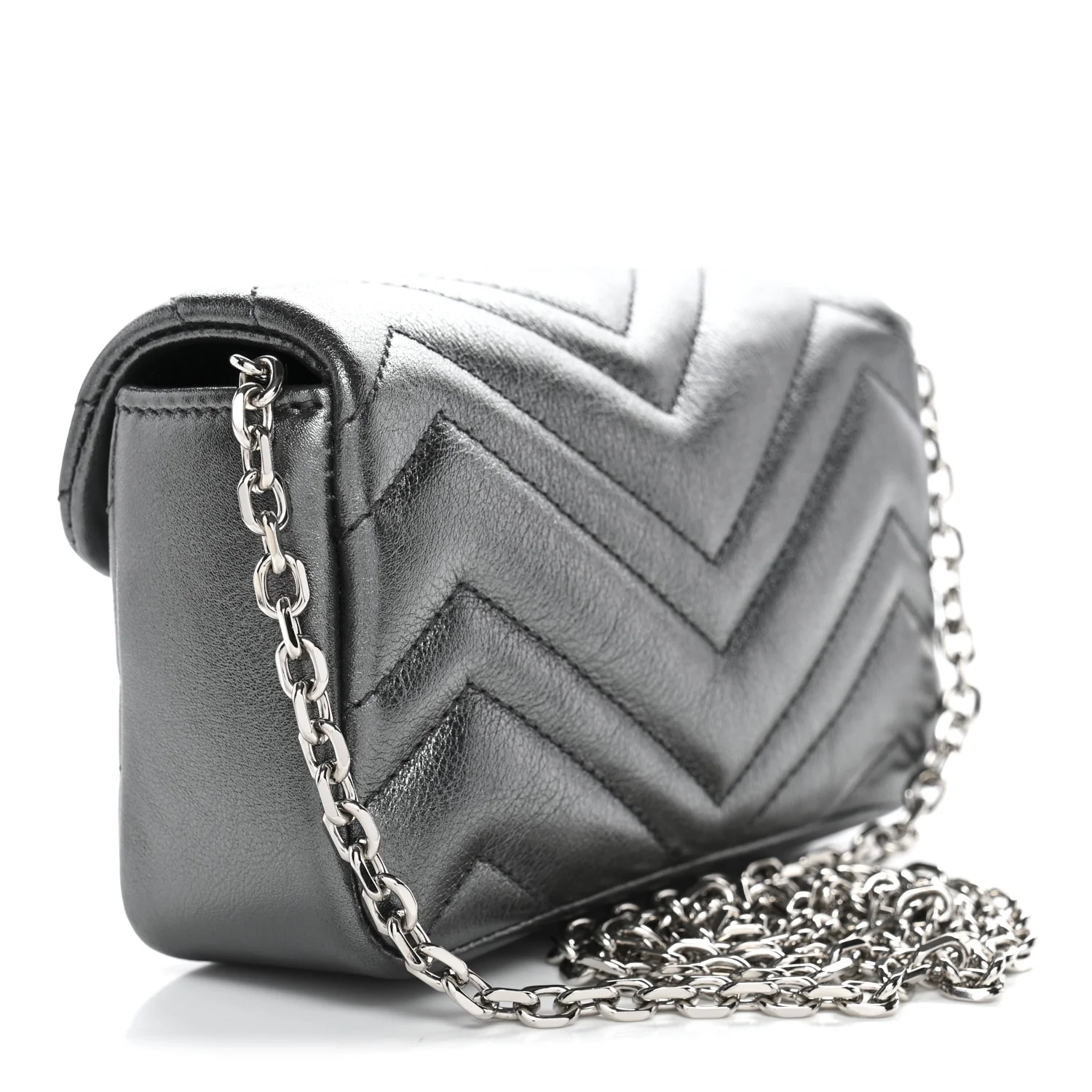 Metallic Lambskin Matelasse Mini GG Marmont Shoulder Bag Piombo - Top Club
