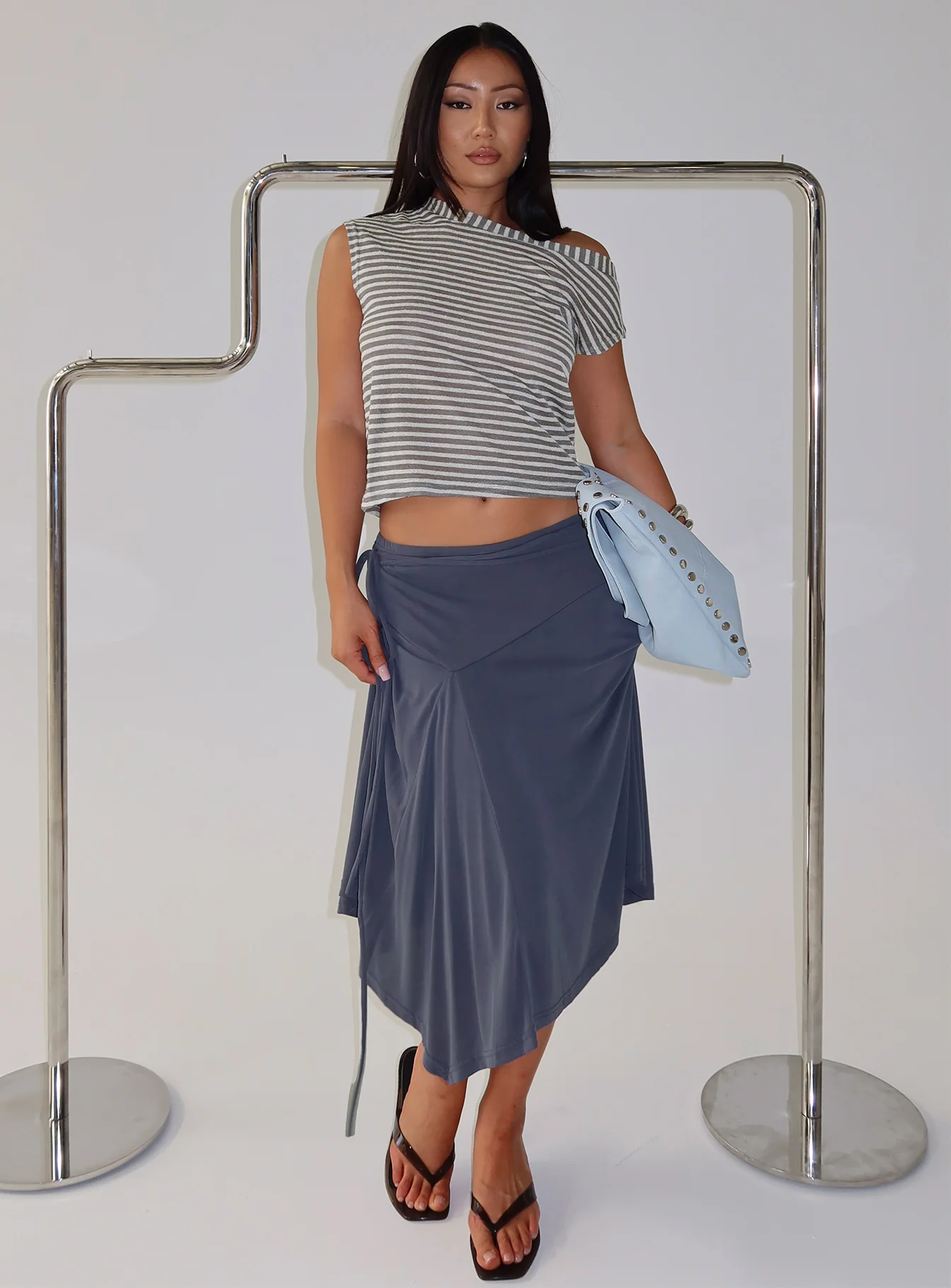Joaney Tie Side Jersey Midi Skirt Slate