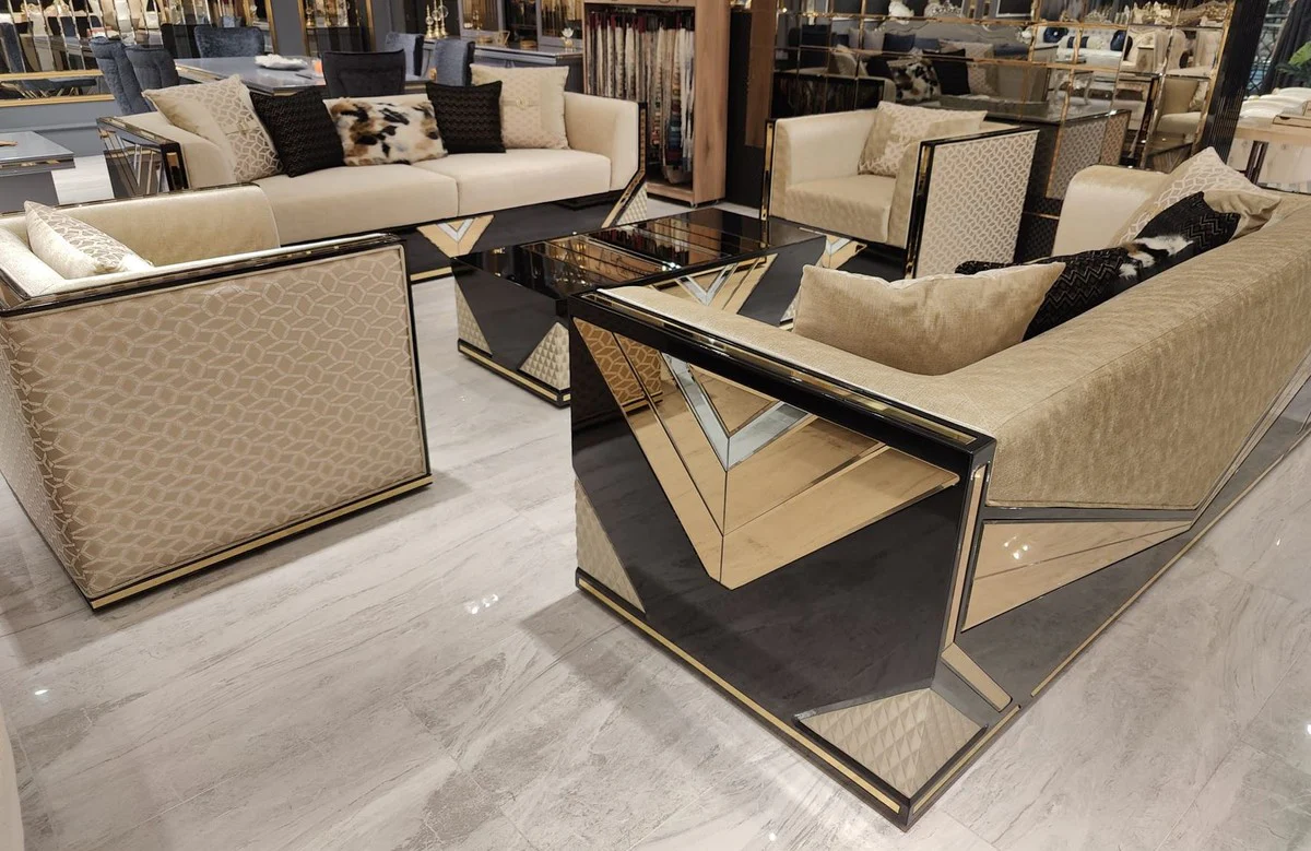 Luxury living room set gold / black - 2 luxury sofas & 2 luxury armchairs & 1 luxury coffee table - living room furniture - luxury furniture - luxury furnishings - living room furnishings