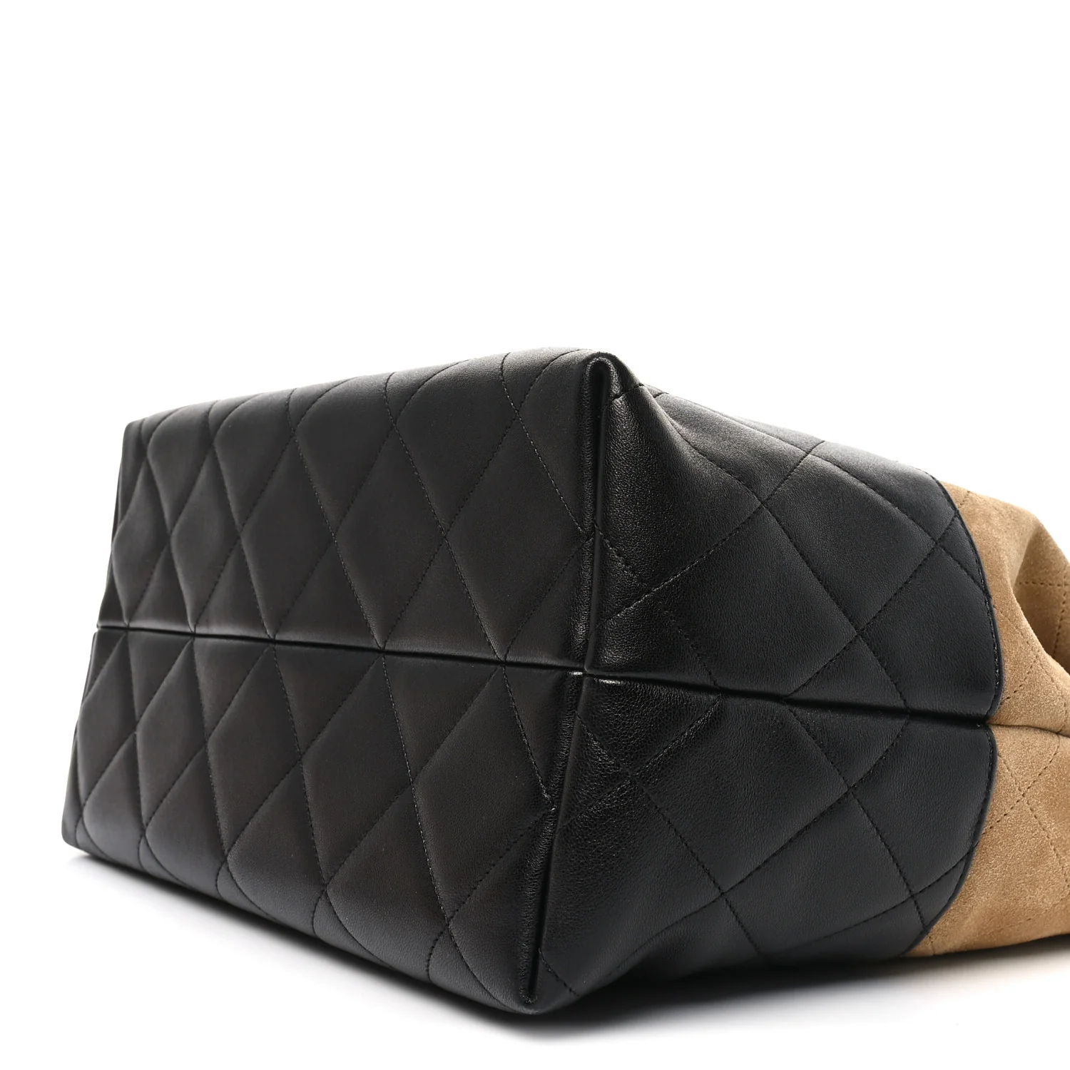 Suede Shiny Lambskin Quilted Large Shopping Bag Beige Black - Top Club