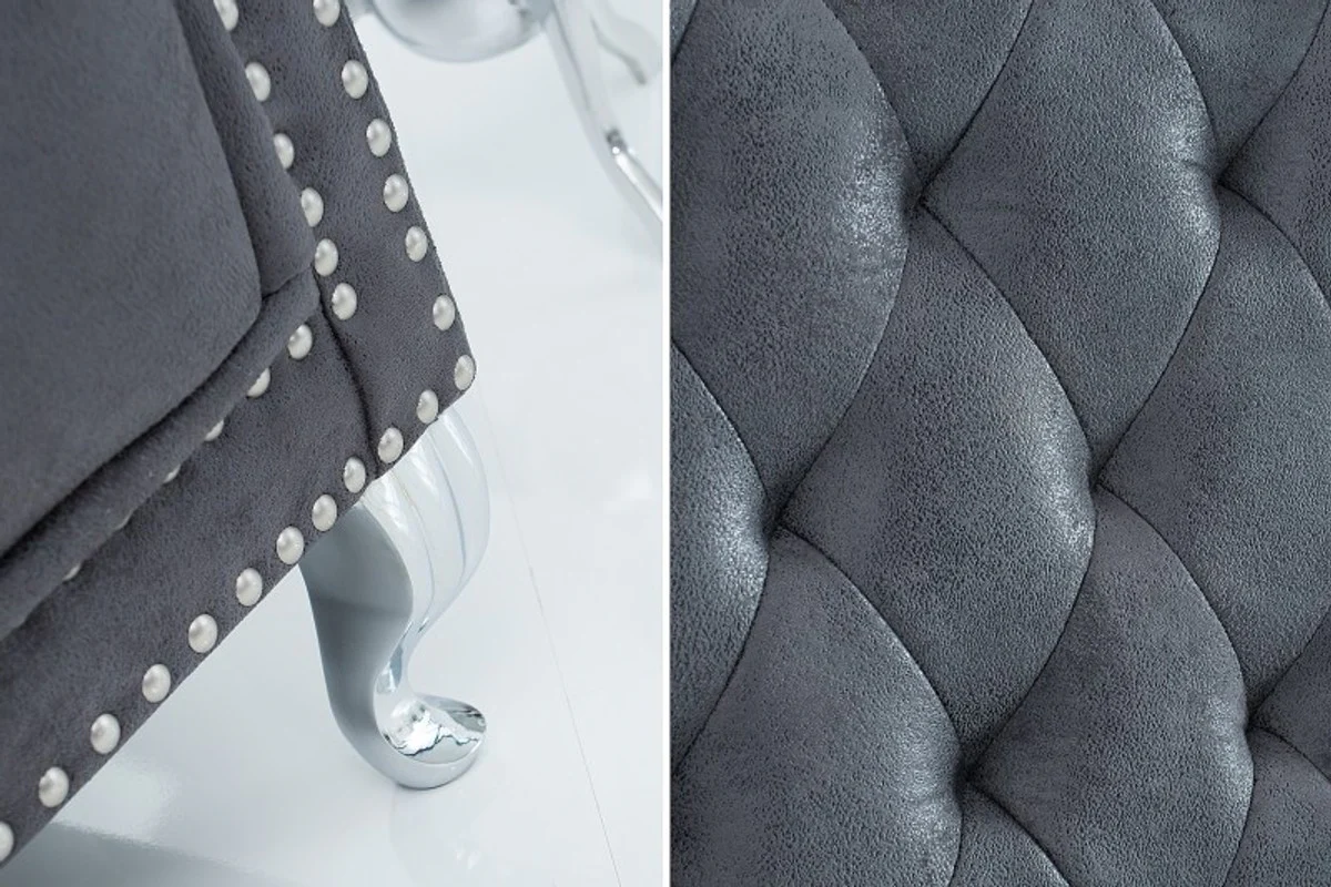 Chesterfield High Back Armchair Gray - Throne King High Back Armchair - Modern Baroque High Back Chair