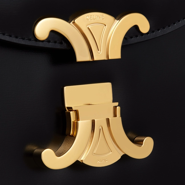 TEEN CHAIN BESACE TRIOMPHE IN SHINY CALFSKIN BLACK - Top Club