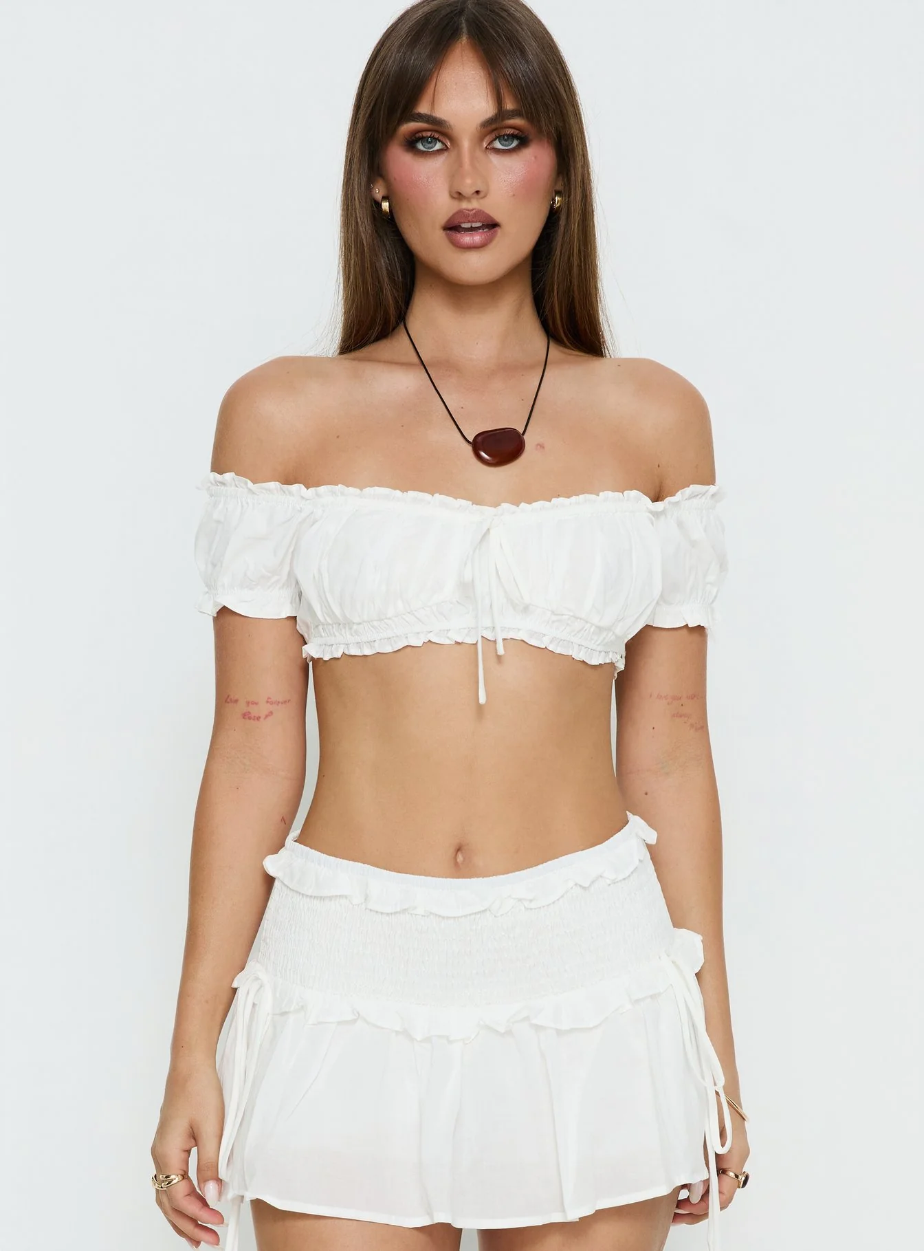 Corabel Off Shoulder Micro Crop Top White