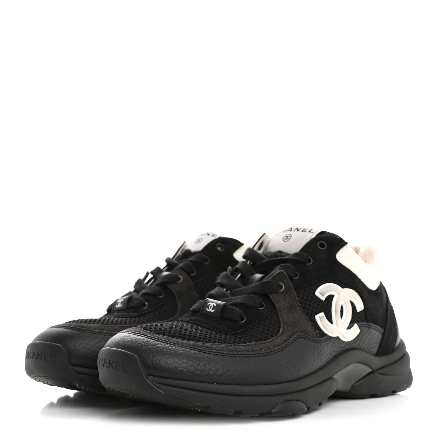 Mesh Suede Grained Calfskin Womens CC Sneakers 39.5 Black White - Top Club