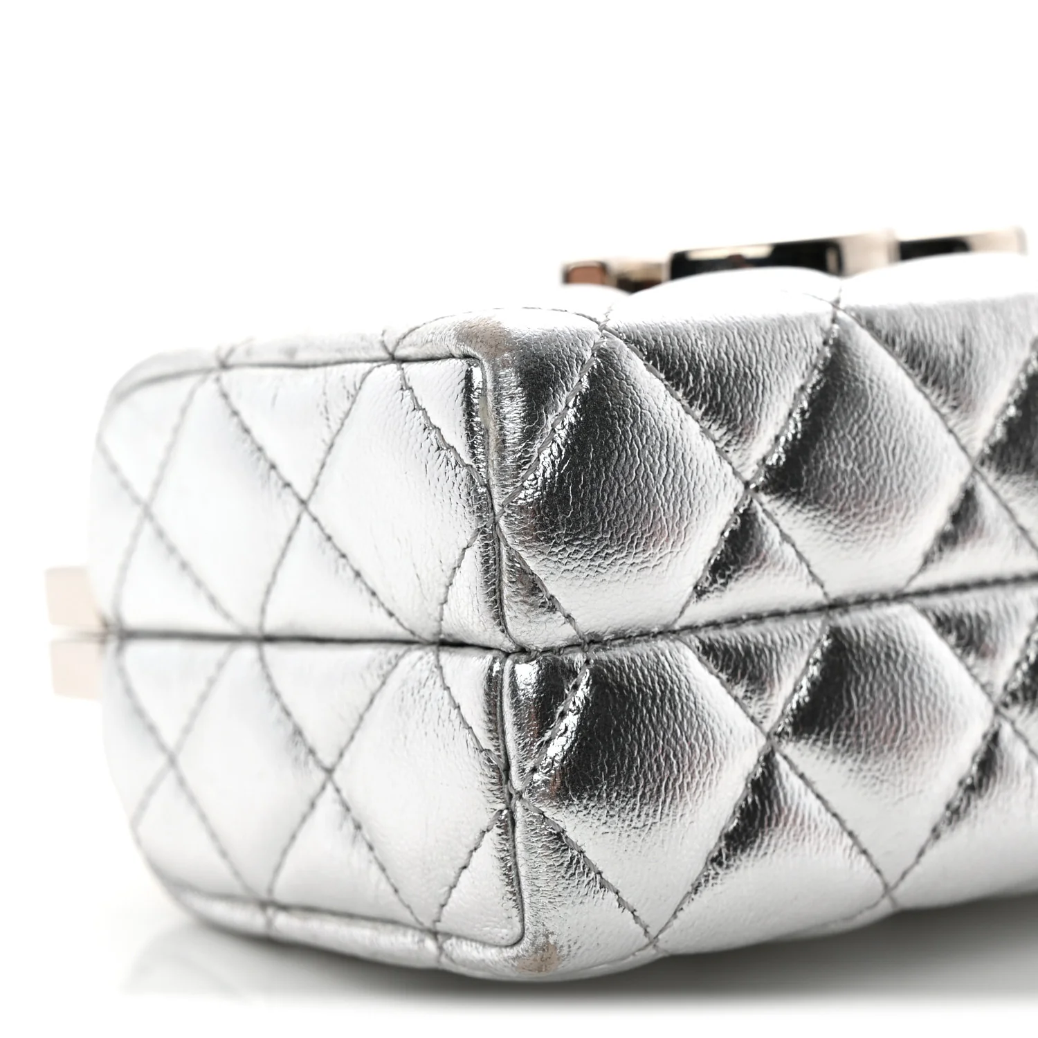 Metallic Calfskin Quilted Box Crossbody Silver - Top Club