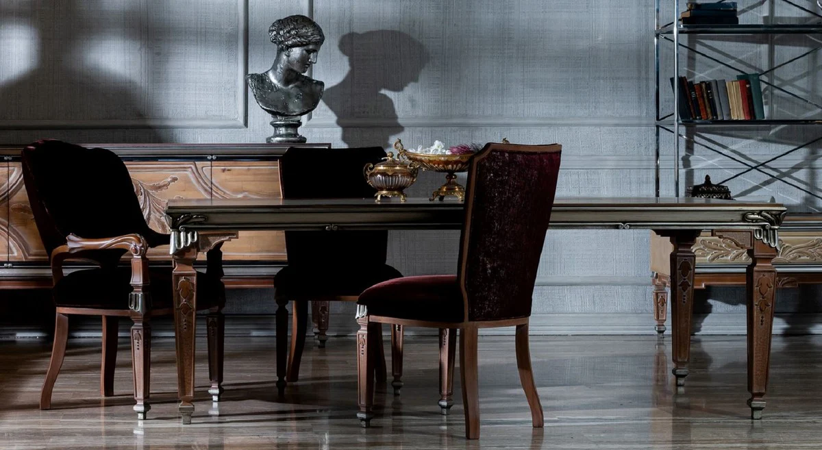 Luxury Baroque dining room set Bordeaux red / beige / silver - 1 Baroque dining table & 8 Baroque dining room chairs - Magnificent dining room furniture in the Baroque style