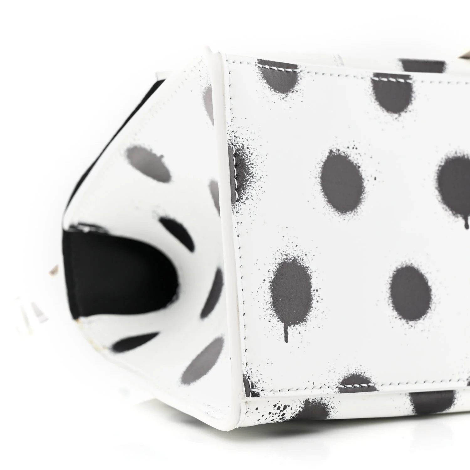 Smooth Calfskin Spray Polka Dot Small Hourglass Top Handle Bag White Black - Top Club