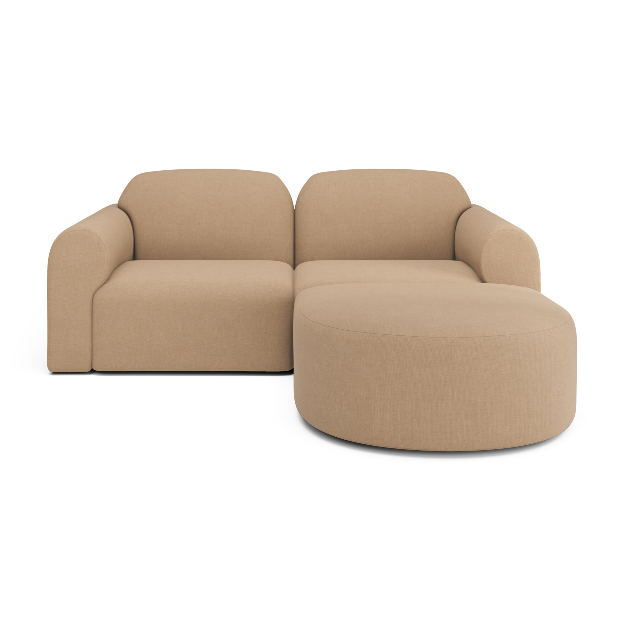 2-zitsbank Bulky met hocker rond light sepia