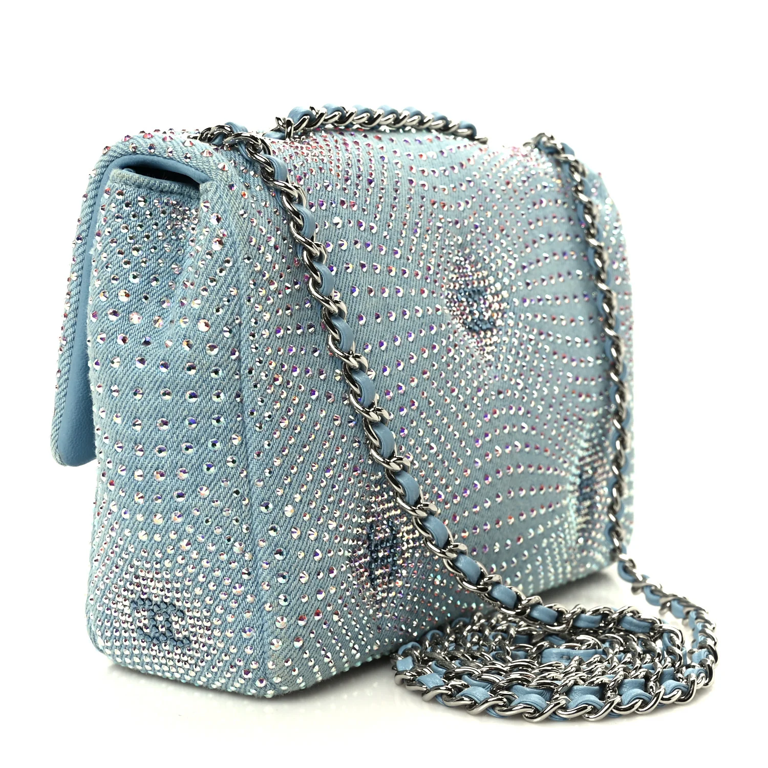 Denim Strass Evening Flap Bag Blue - Top Club