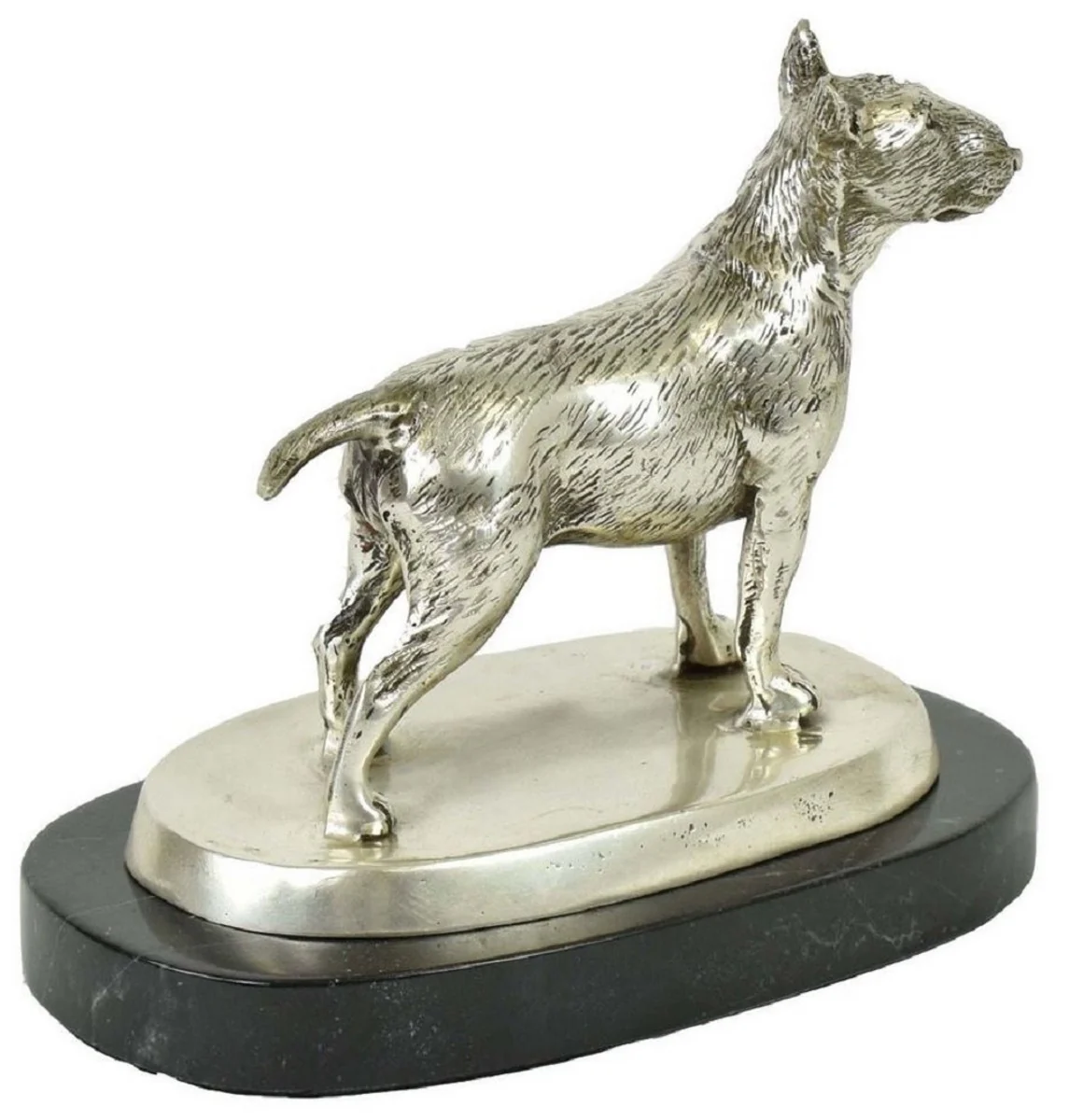 Luxury decorative bronze figure bull terrier dog silver / black 19 x 10 x H. 15 cm - bronze sculpture with marble base - decorative figure - decorative accessories