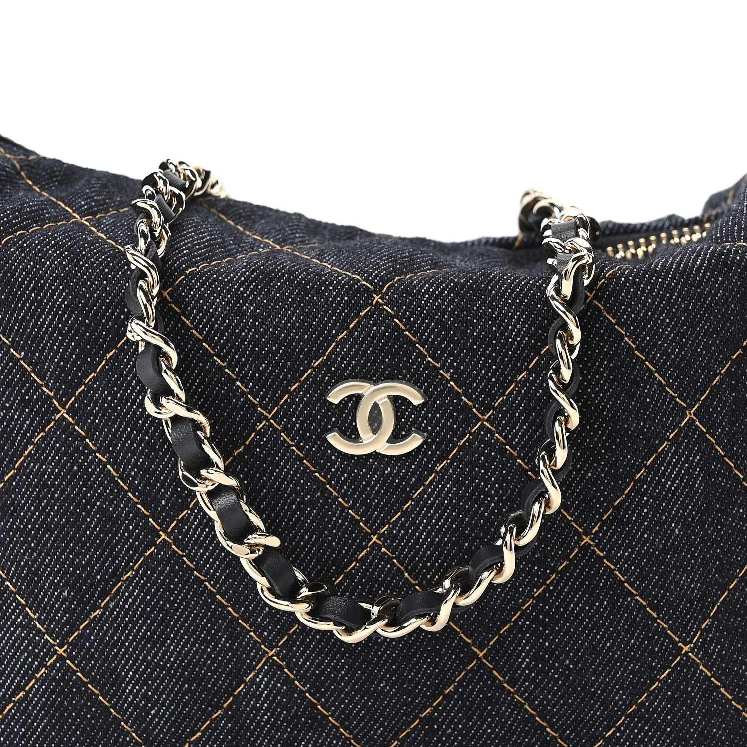 Denim Quilted Hobo Clutch With Chain Dark Blue Orange - Top Club