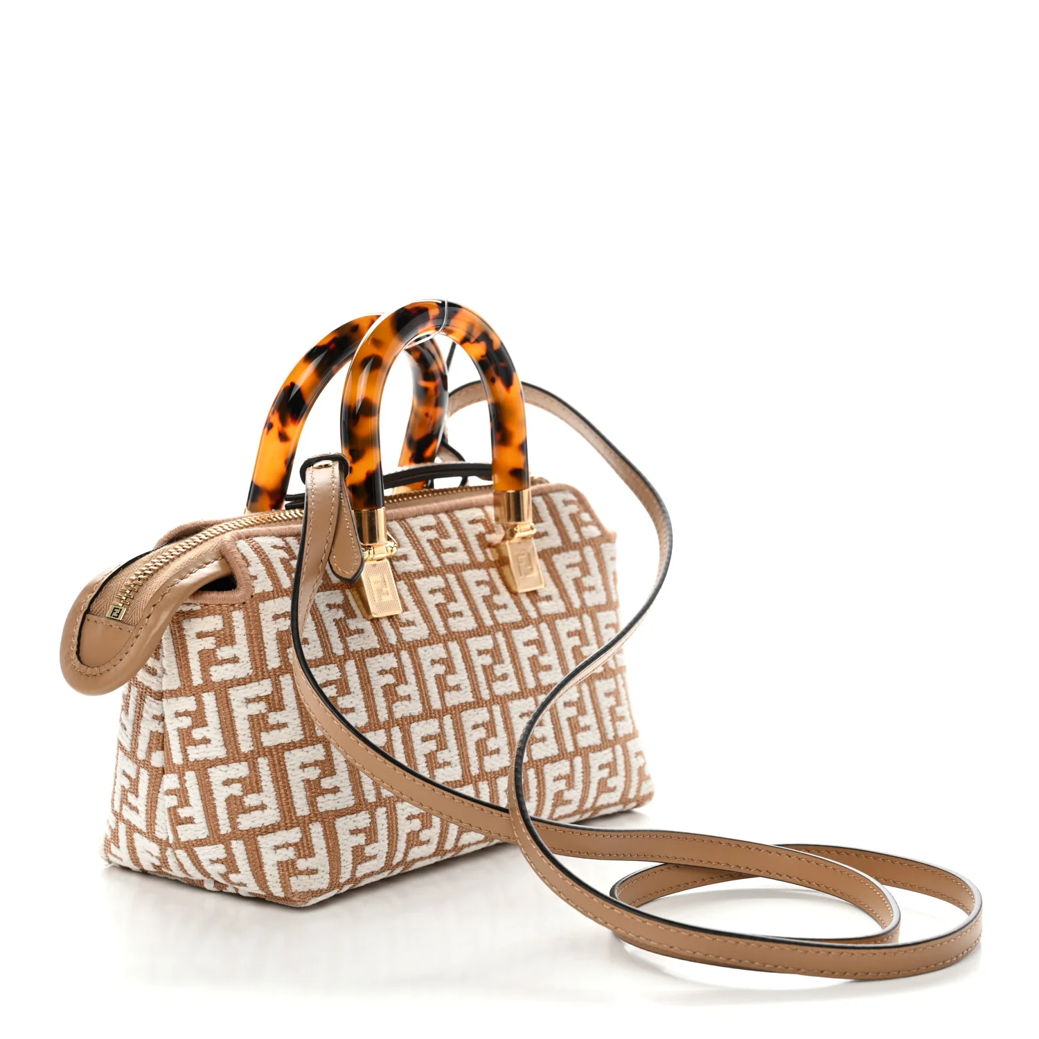 Raffia Chenille Vitello King Plexiglass Micro FF Mini By The Way Top Handle Boston Bag Naturale White - Top Club