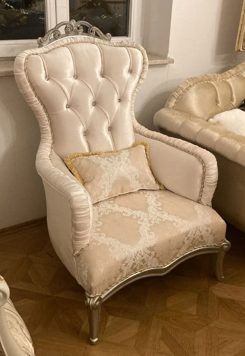 Luxury baroque armchair pink / silver - magnificent living room armchair with glittering stones - luxury living room furniture in baroque style - baroque furniture - baroque furnishings - noble & magnificent
