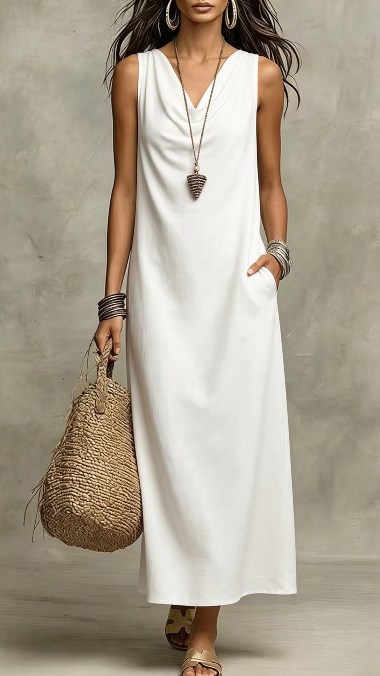 Women's Elegant Sleeveless V-Neck Maxi Dress - Nordfashionstorm - Women's Clothing, Fashion for You - Nordfashionstorm.com