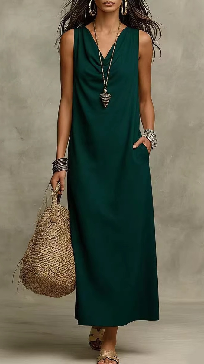Women's Elegant Sleeveless V-Neck Maxi Dress - Nordfashionstorm - Women's Clothing, Fashion for You - Nordfashionstorm.com