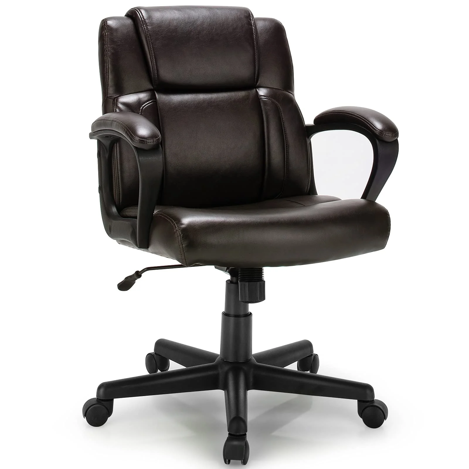 BEFOUNDLOVELY Leather Modern Executive Chair, Ergonomic Mid Back Computer Desk Chair w/Padded Armrests