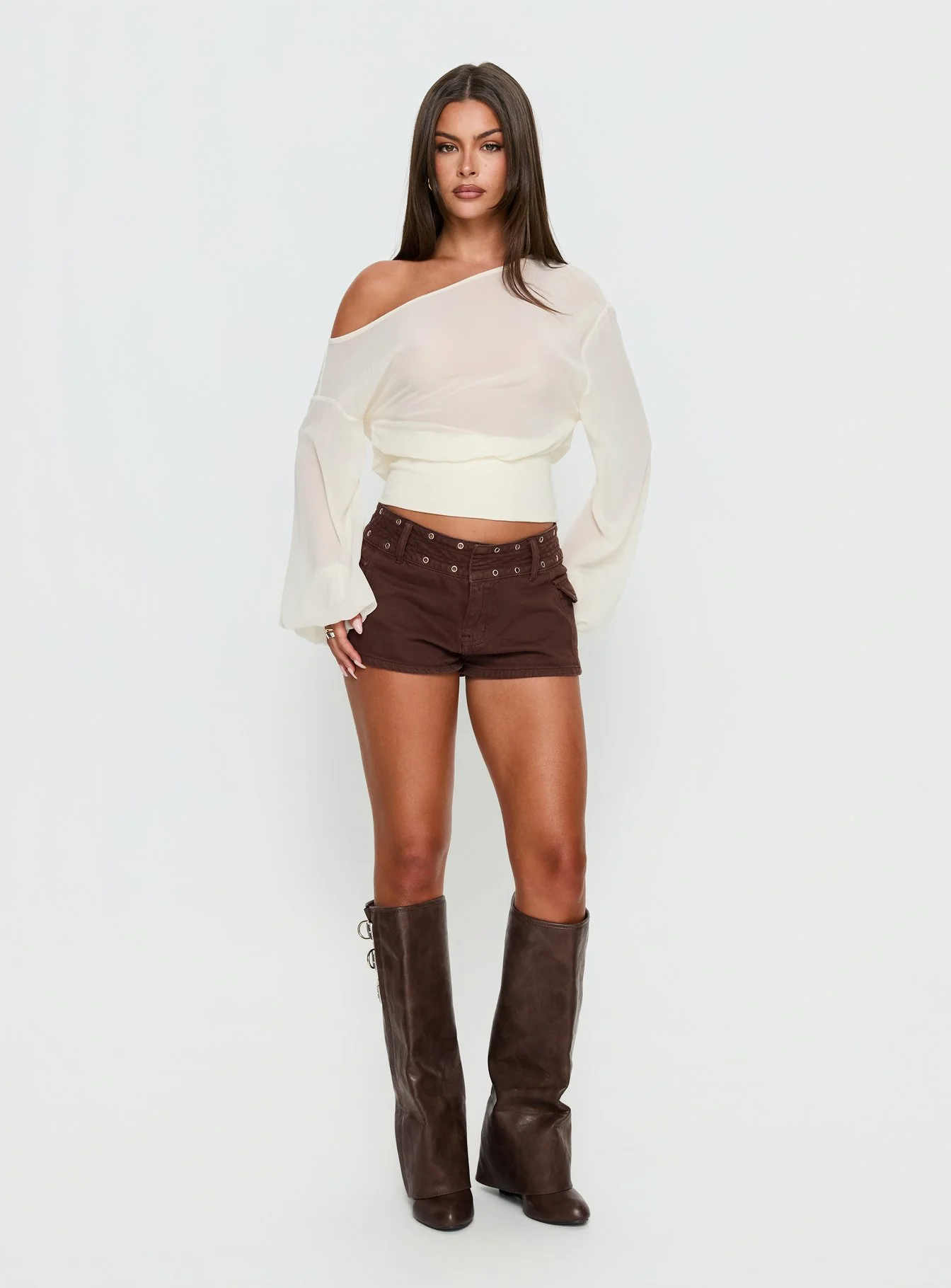 Idalina Slouchy Chiffon Top Cream