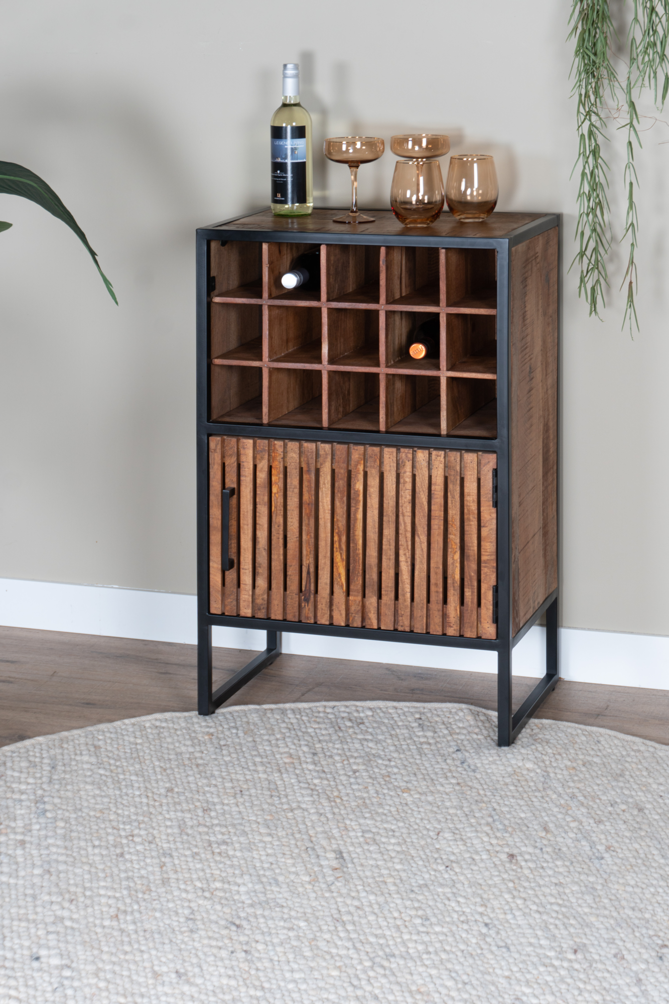 Wijnkast Loek 90 x 55 cm - Bruin Mangohout