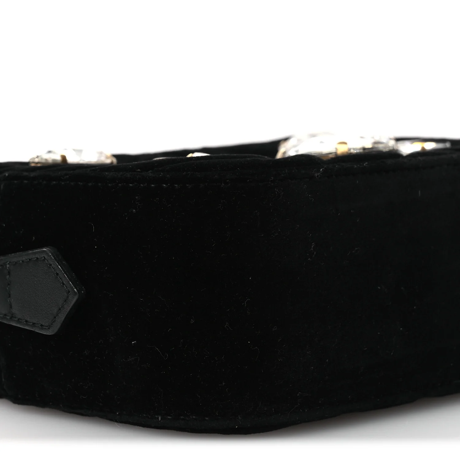 Velvet Matelasse Marquise Crystals Mini GG Marmont Chain Shoulder Bag Black - Top Club