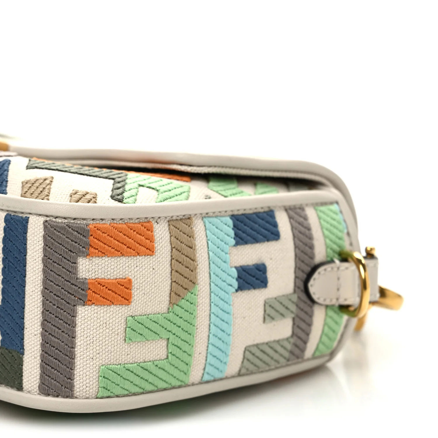 Canvas Vitello Seta FF Multicolor Embroidered Baguette Grezzo Multicolor Latte - Top Club