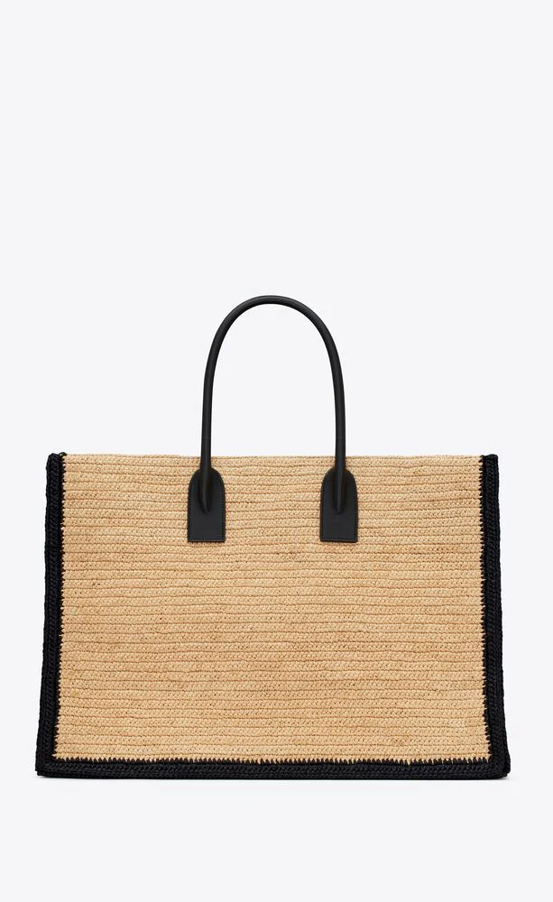 Saint Laurent RIVE GAUCHE TOTE BAG IN RAFFIA AND LEATHER - Top Club