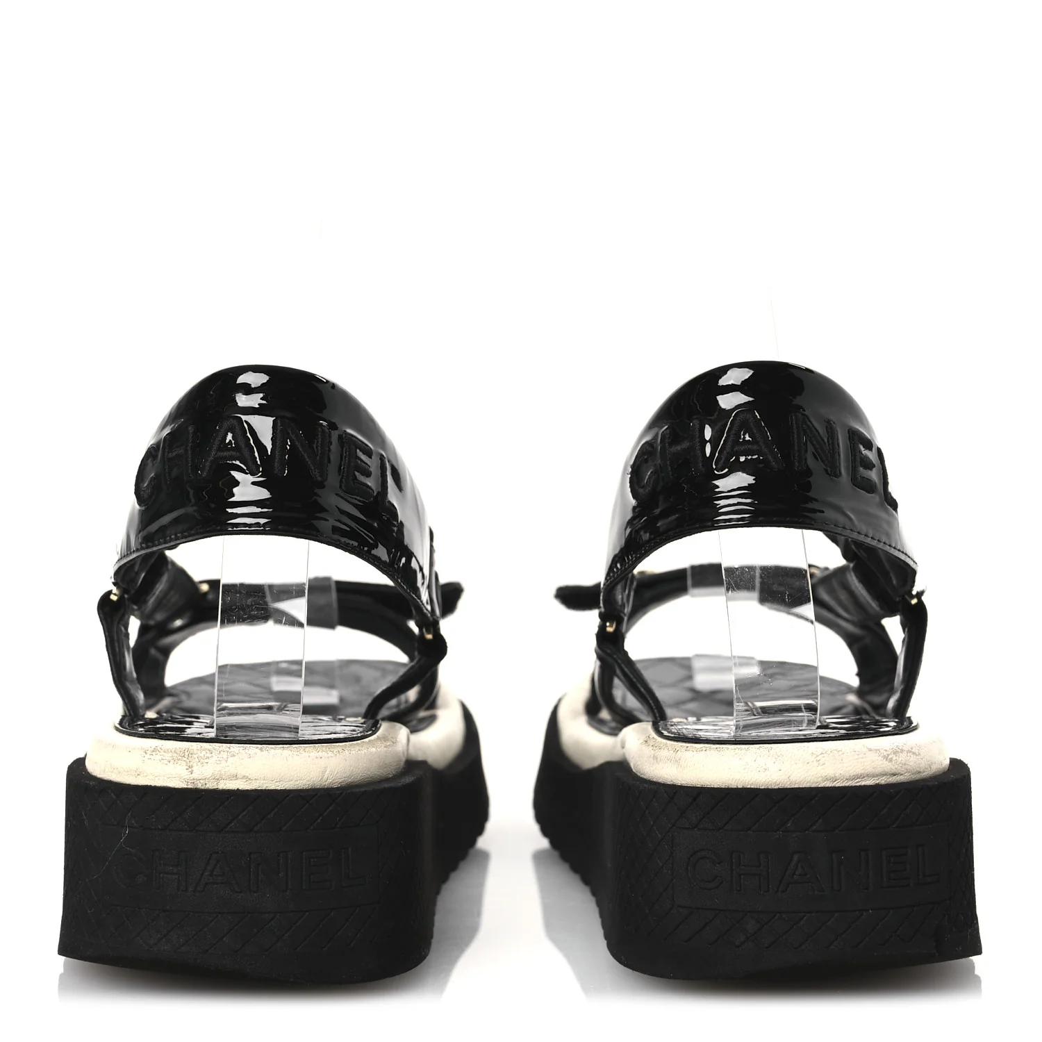 Lambskin Patent Logo Platform Sandals 39 Black - Top Club