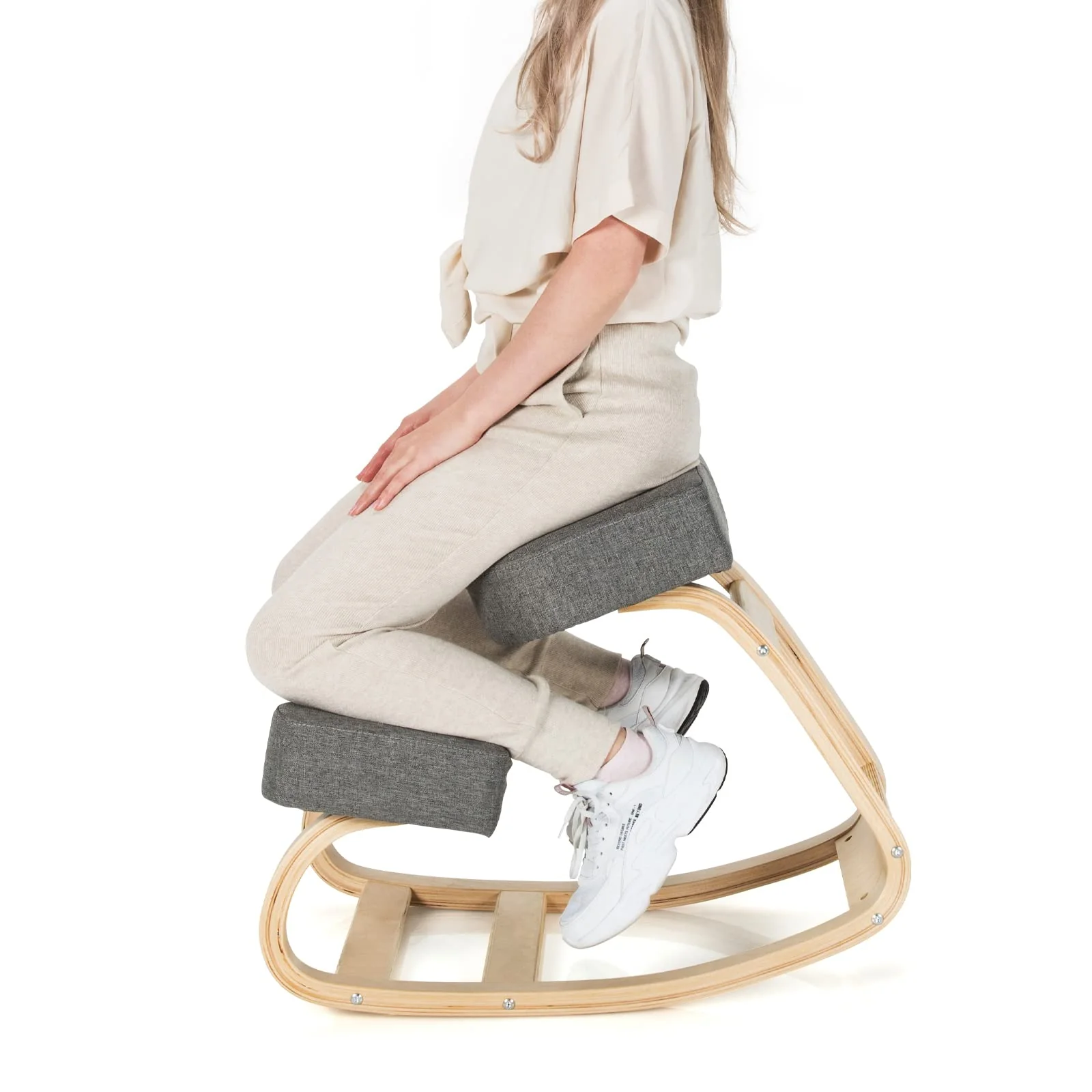 BEFOUNDLOVELY Kneeling Chair, Wood Posture Chair, Max Load 330 Lbs, Rocking Knee Chair with Soft Cushion