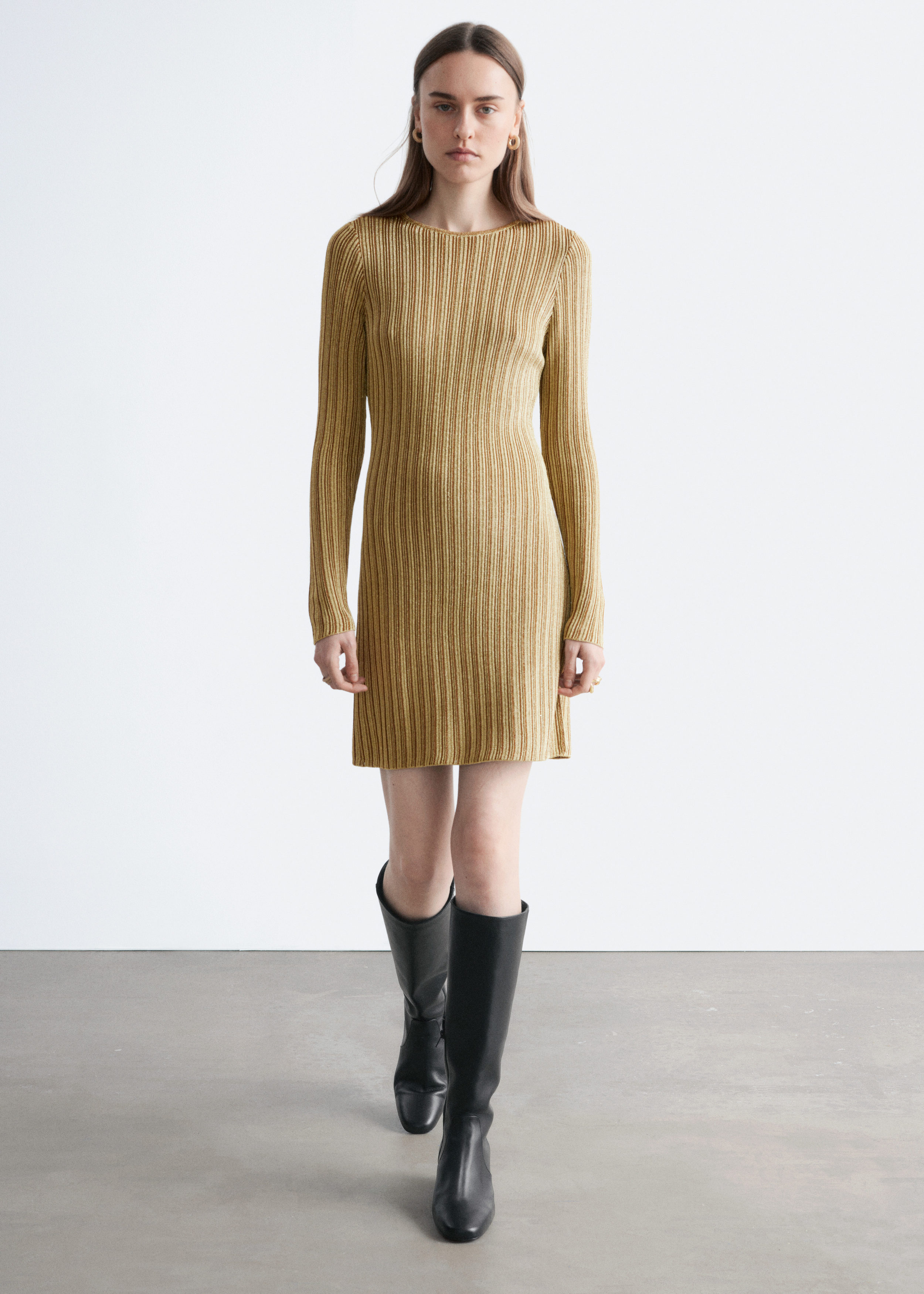 & Other Stories LONG-SLEEVE RIB-KNIT MINI DRESS