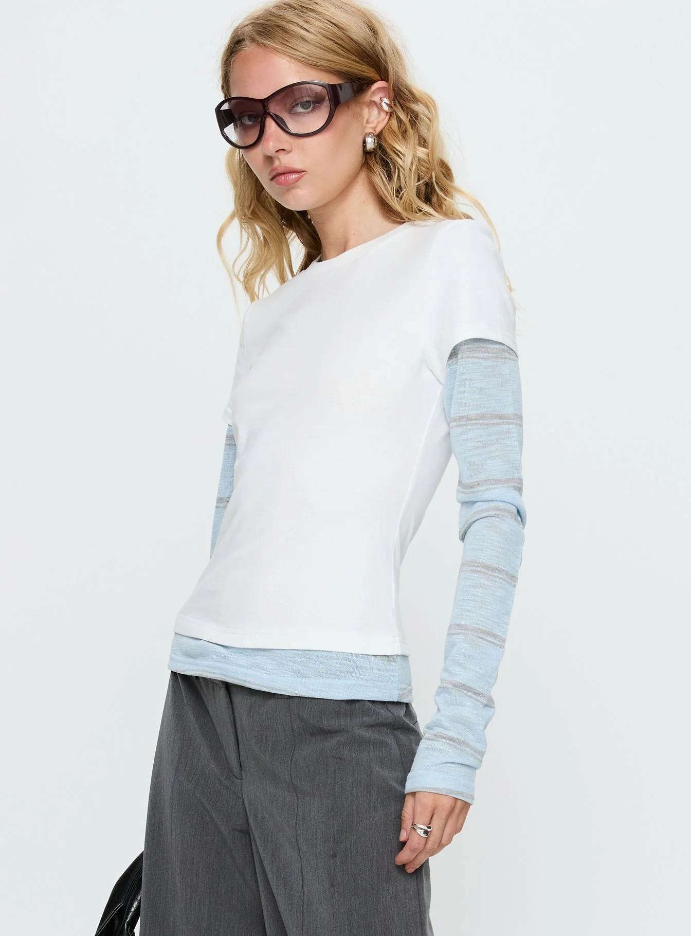 Caisey Layered Long Sleeve Top White / Blue Stripe
