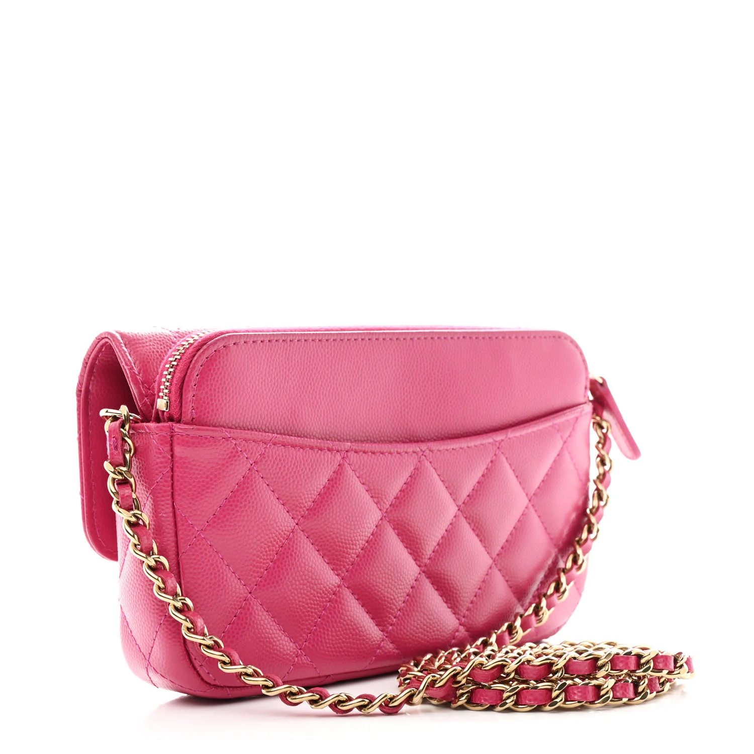 Caviar Quilted Flap Phone Holder With Chain Pink - Top Club