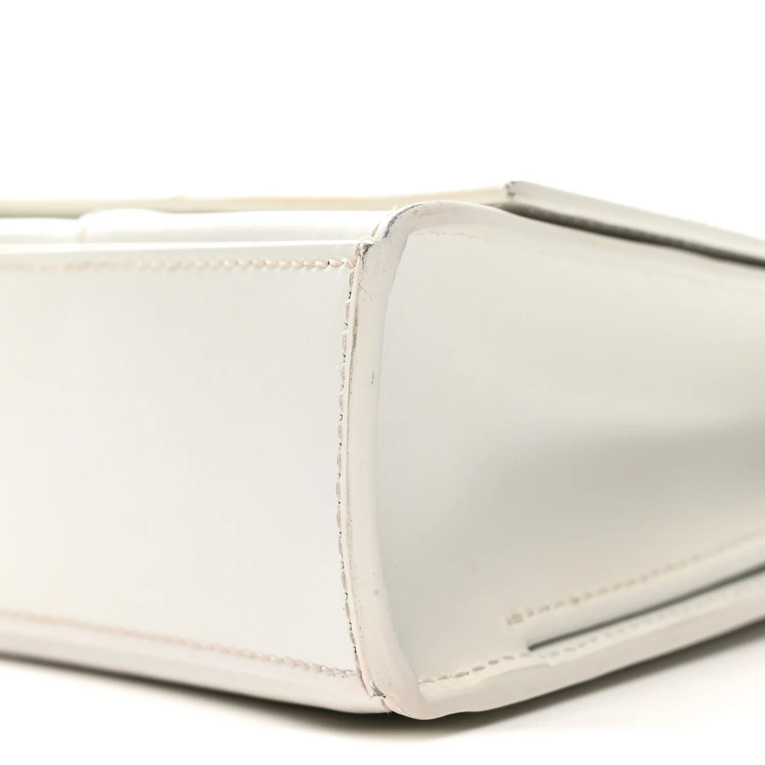 Shiny Box Calfskin Tonal B Hourglass Stretch Top Handle Bag White - Top Club