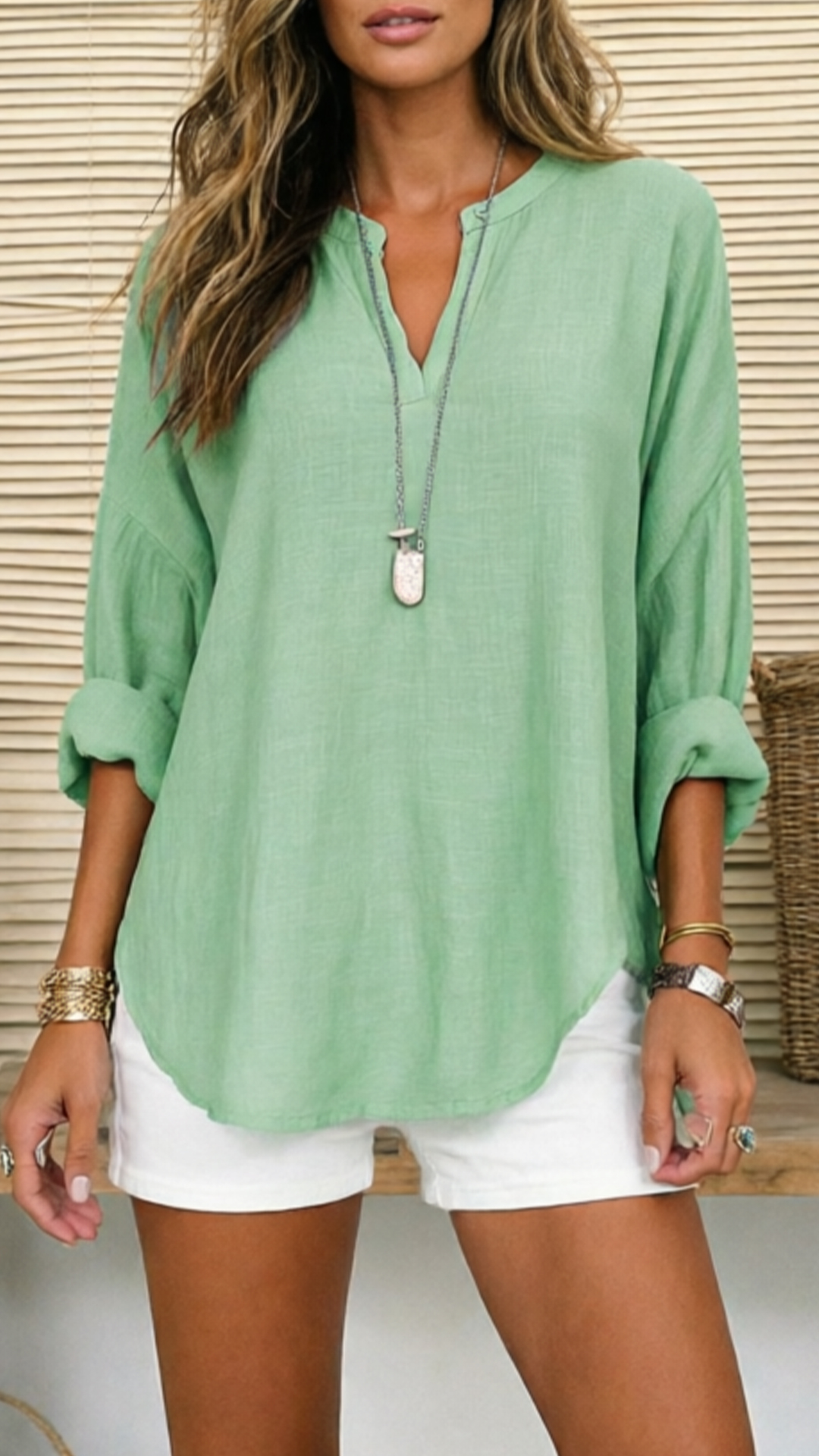 Women's Linen V-Neck Loose Shirt - Nordfashionstorm - Women's Clothing, Fashion for You - Nordfashionstorm.com