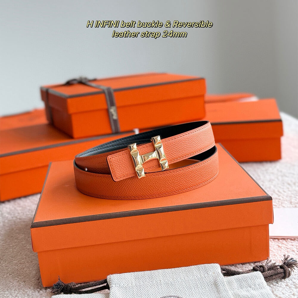 H Infini belt buckle   Reversible leather strap 24 mm - Top Club